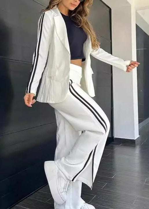 Ensemble Blazer à Revers et Pantalon Large pour Femme – Élégance et Confort 0