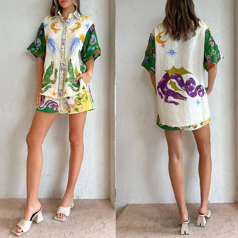 Ensemble Deux Pièces Maya - Chemise Oversize et Shorts Fluides Imprimés Vibrants, Tissu Doux et Respirant, Taille S à L 4