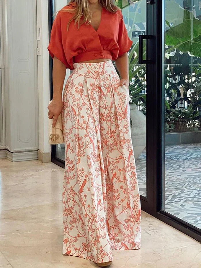 Ensemble Deux Pièces Tendance avec Imprimé Floral – Pantalon Large et Tissu Respirant 0
