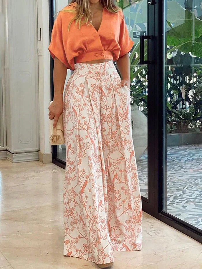 Ensemble Deux Pièces Tendance avec Imprimé Floral – Pantalon Large et Tissu Respirant 2