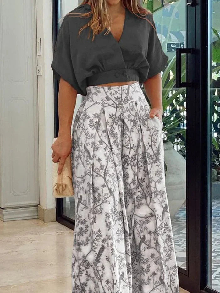 Ensemble Deux Pièces Tendance avec Imprimé Floral – Pantalon Large et Tissu Respirant 3