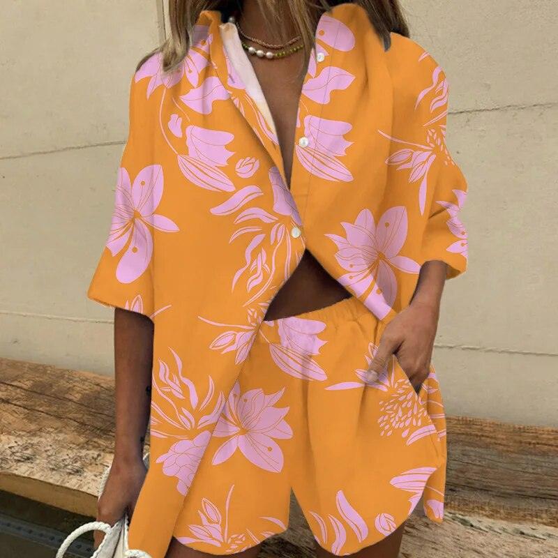Ensemble Femme Blouse et Short Confortable en Tissu Respirant – Design Inspiré des Feuilles pour l'Été 1