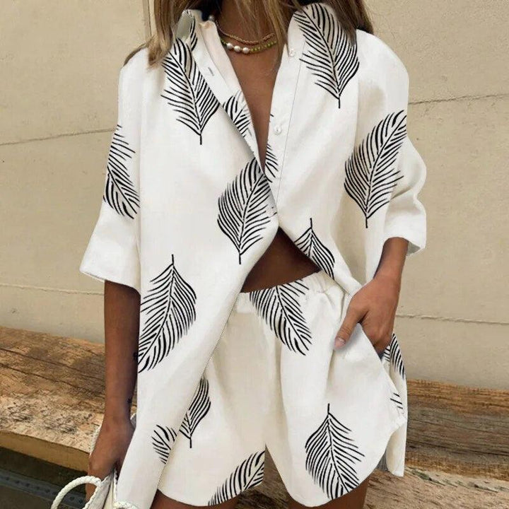 Ensemble Femme Blouse et Short Confortable en Tissu Respirant – Design Inspiré des Feuilles pour l'Été 3