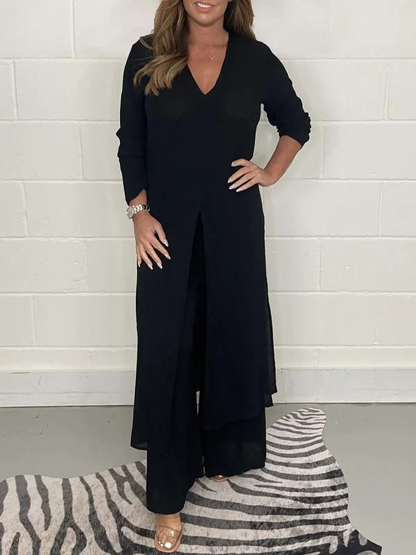 Ensemble Femme Décontracté à Deux Pièces avec Blouse et Pantalon Élastique 3
