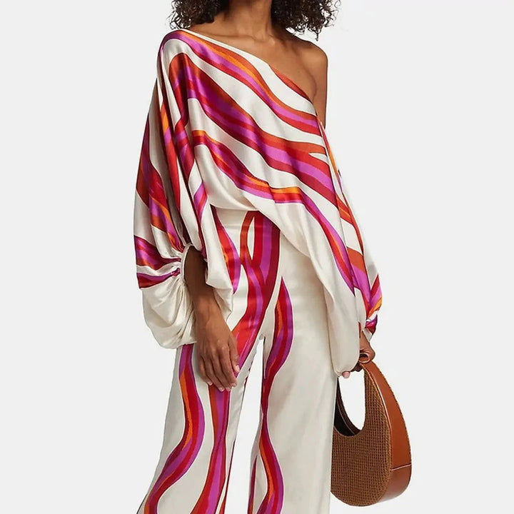 Ensemble Tailleur Femme Chic à Manches à Lanterne et Pantalons Larges – Élégant et Confortable pour Été 2