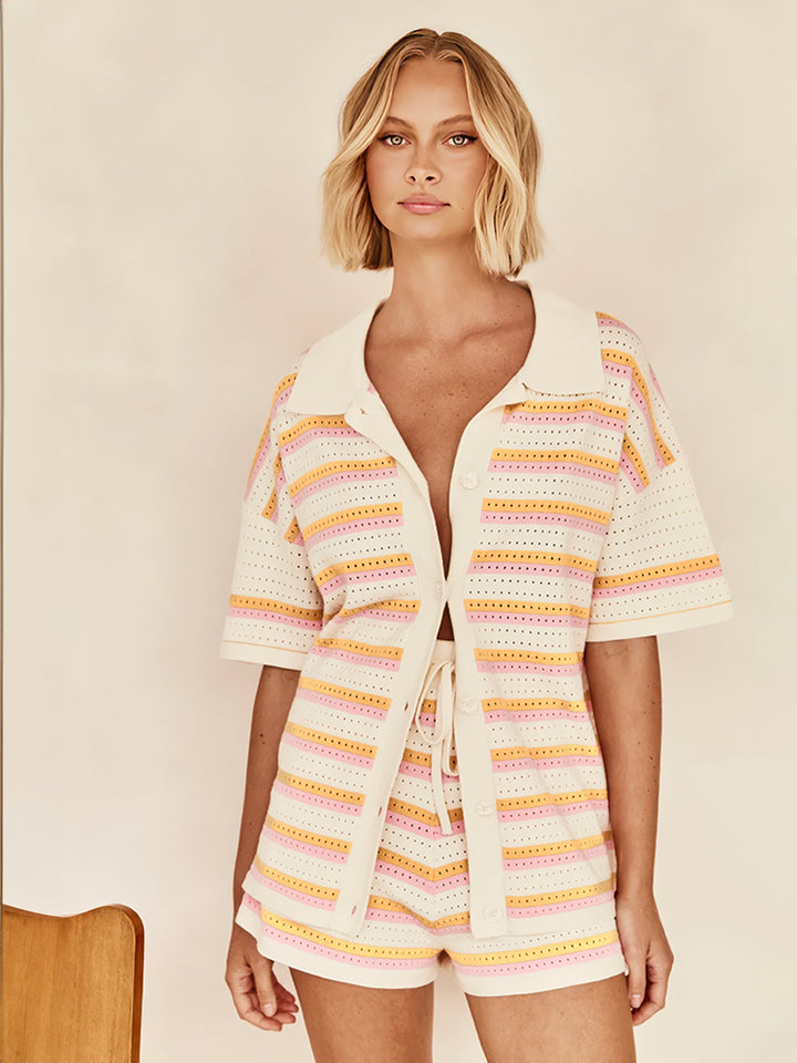 Ensemble Tricoté d'Été avec Haut à Manches Courtes et Shorts Coordonnés 7