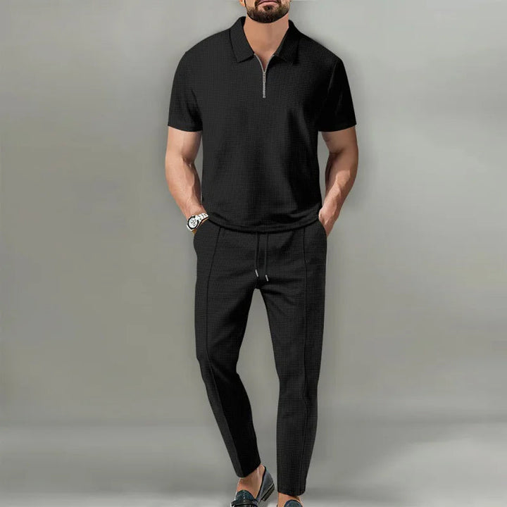 Ensemble Urbain Confortable pour Homme en Tissu Tricoté – Chemise à Manches Courtes et Pantalon Élastique 0