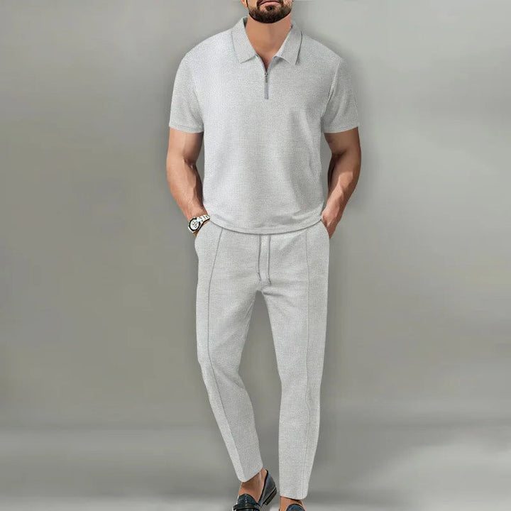 Ensemble Urbain Confortable pour Homme en Tissu Tricoté – Chemise à Manches Courtes et Pantalon Élastique 2