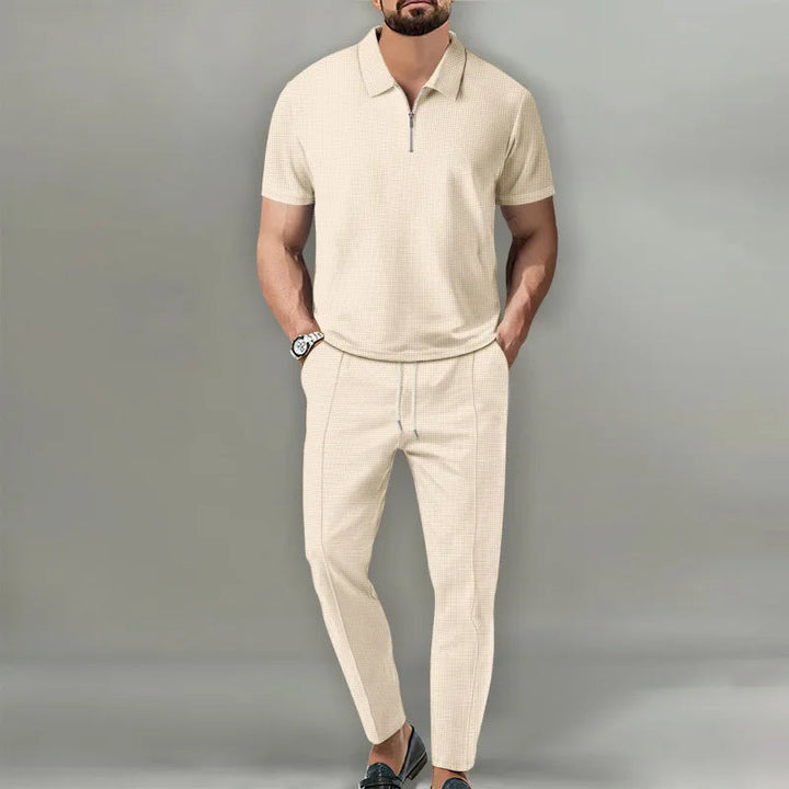 Ensemble Urbain Confortable pour Homme en Tissu Tricoté – Chemise à Manches Courtes et Pantalon Élastique 3
