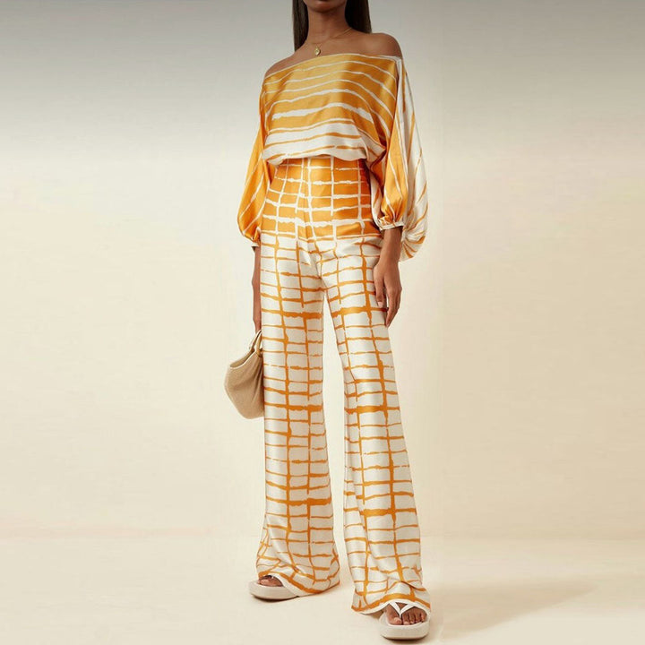 Ensemble d'Été Élégant à Deux Pièces avec Manches Lanternes et Pantalons Amples 5