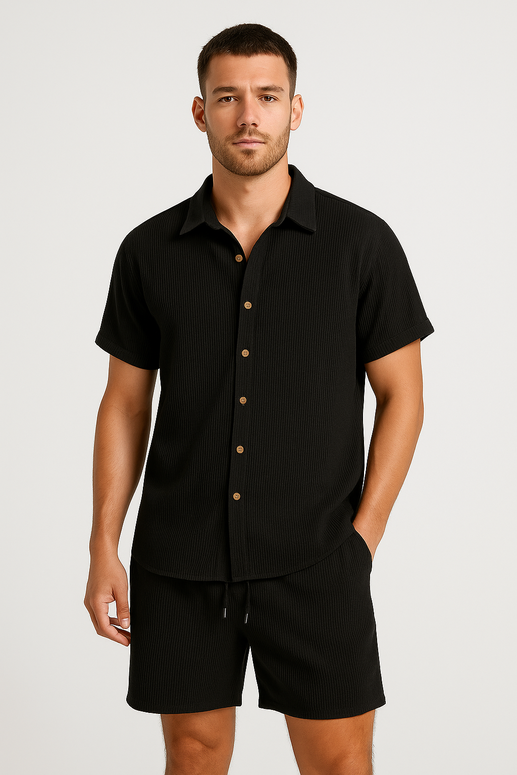 Ensemble d'Été Homme Léger avec Chemise Décontractée et Short Élastique - Confort Optimal pour Jours Chauds 3