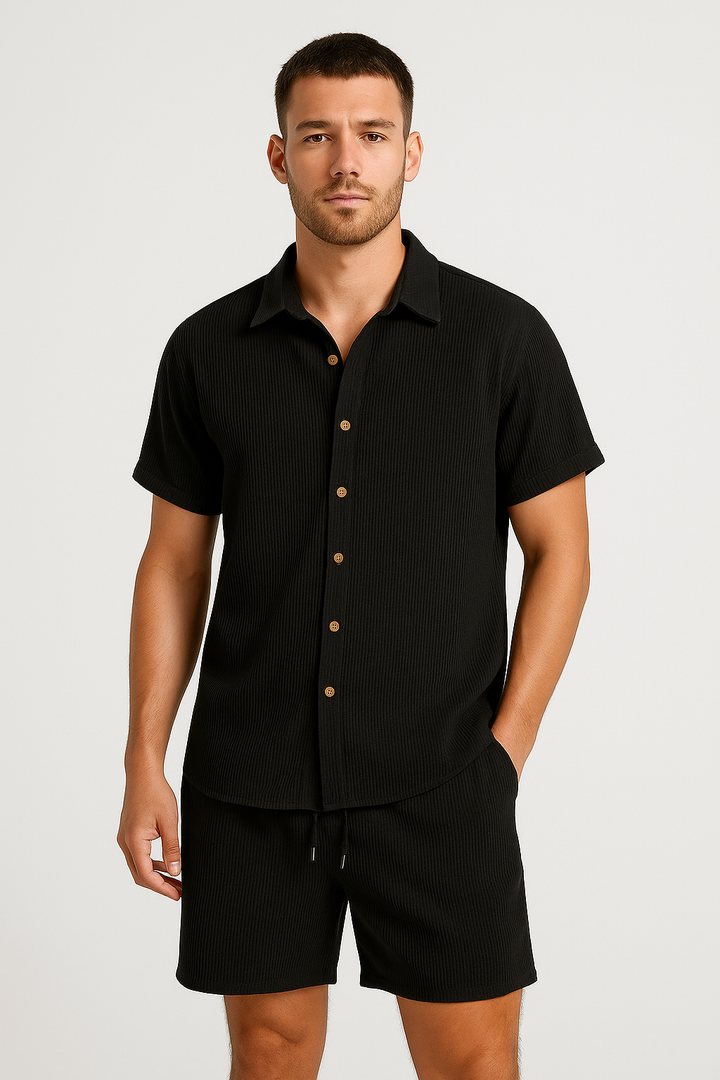 Ensemble d'Été Homme Léger avec Chemise Décontractée et Short Élastique - Confort Optimal pour Jours Chauds 3