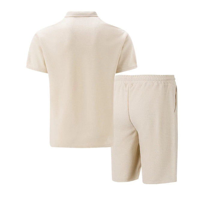 Ensemble d'Été Homme – T-Shirt à Manches Courtes avec Col Zippé et Shorts Assortis en Tissu Léger 2