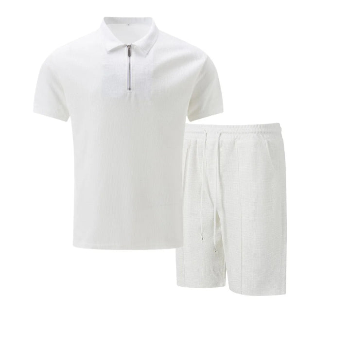 Ensemble d'Été Homme – T-Shirt à Manches Courtes avec Col Zippé et Shorts Assortis en Tissu Léger 4
