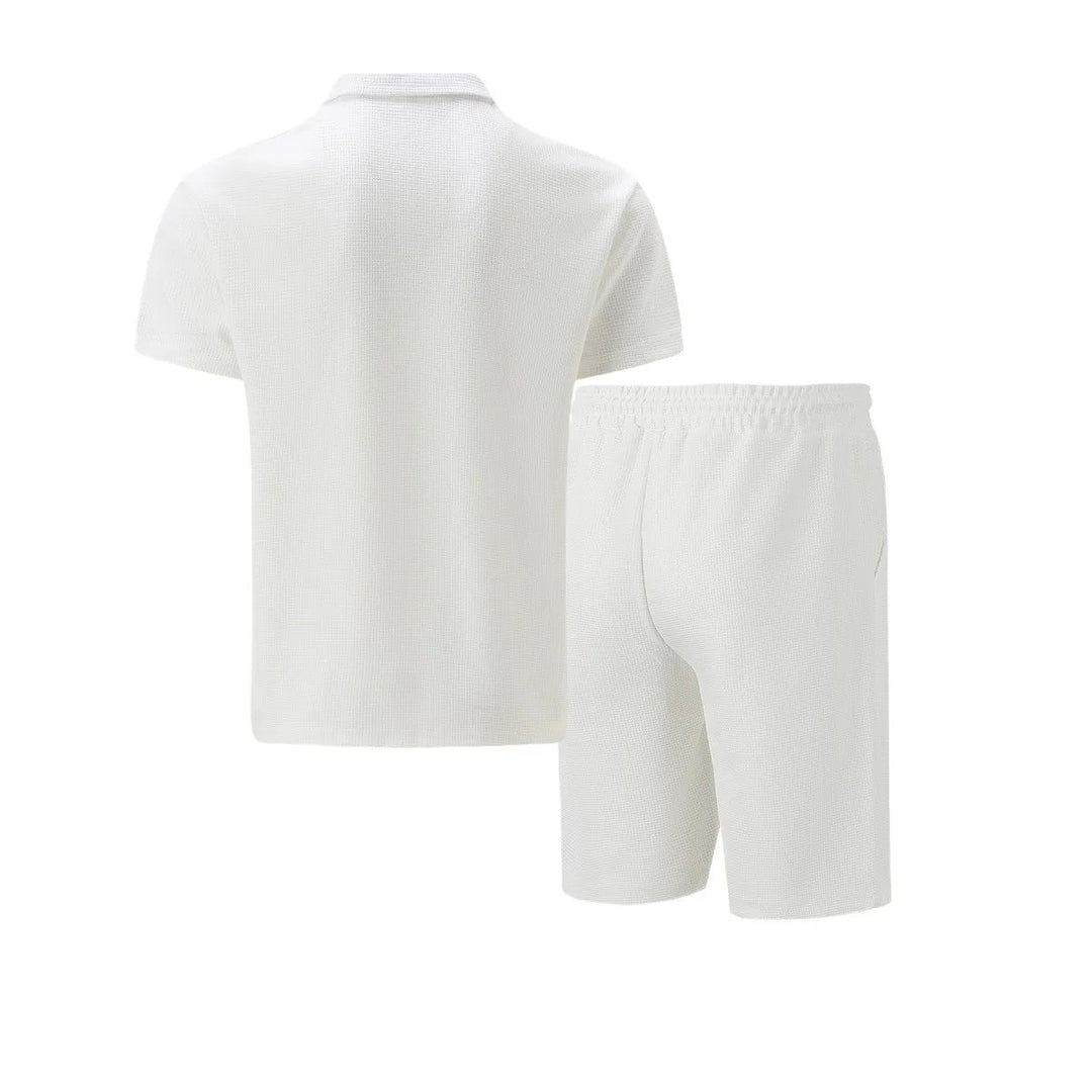 Ensemble d'Été Homme – T-Shirt à Manches Courtes avec Col Zippé et Shorts Assortis en Tissu Léger 5