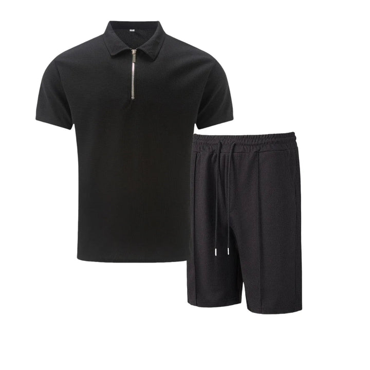 Ensemble d'Été Homme – T-Shirt à Manches Courtes avec Col Zippé et Shorts Assortis en Tissu Léger 7
