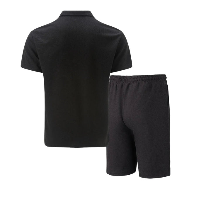 Ensemble d'Été Homme – T-Shirt à Manches Courtes avec Col Zippé et Shorts Assortis en Tissu Léger 8