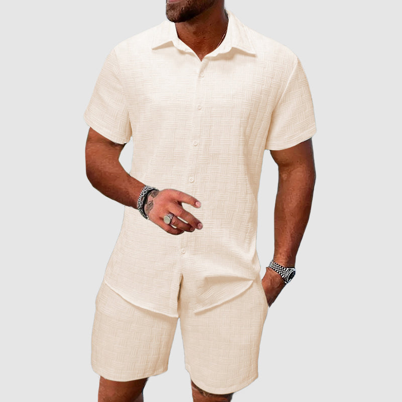 Ensemble d'Été Homme en Polyblend Léger avec Chemise à Manches Courtes et Shorts Élastiques – Confort Optimal pour Journées Ensoleillées 0