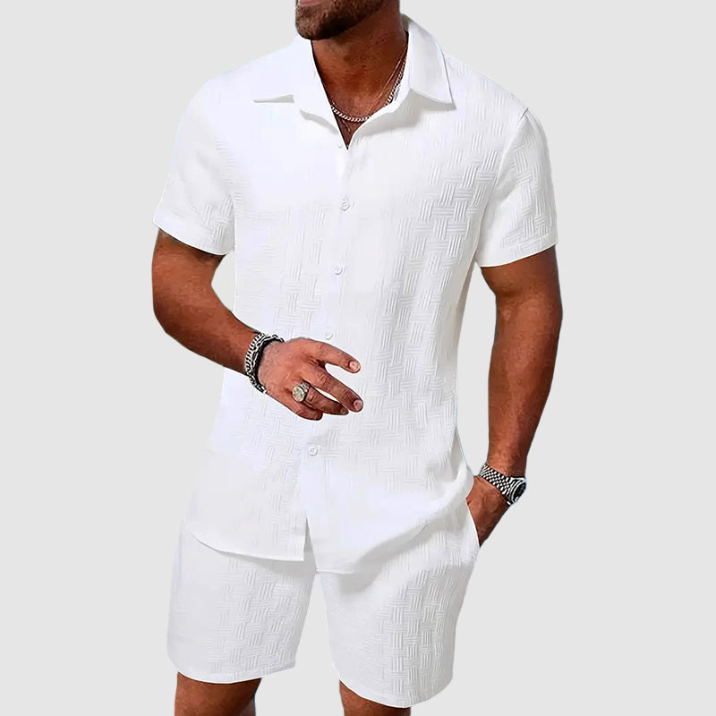 Ensemble d'Été Homme en Polyblend Léger avec Chemise à Manches Courtes et Shorts Élastiques – Confort Optimal pour Journées Ensoleillées 1