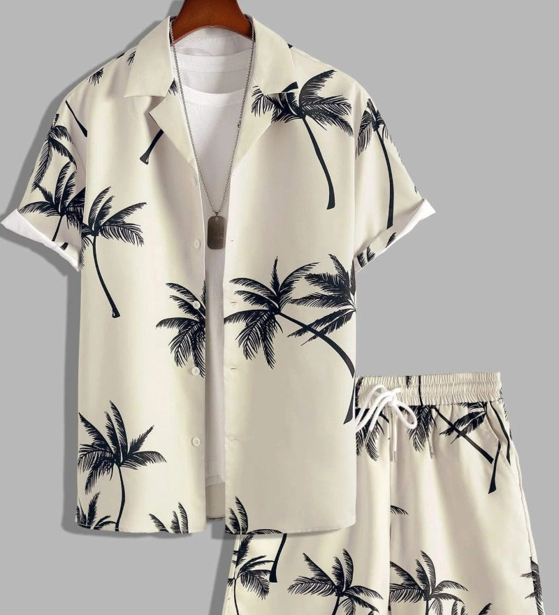 Ensemble d'Été pour Homme en 2 Pièces avec Motif Tropical – Short et Chemise Légers 0