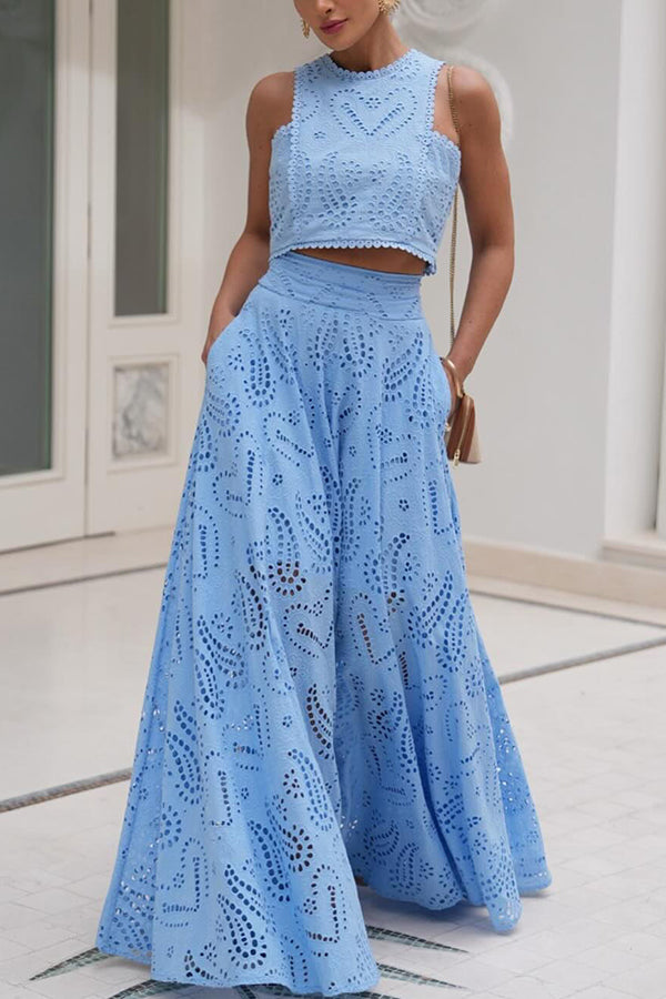 Ensemble en Dentelle Élégant avec Top Court et Jupe Large – Parfait pour l'Été 1
