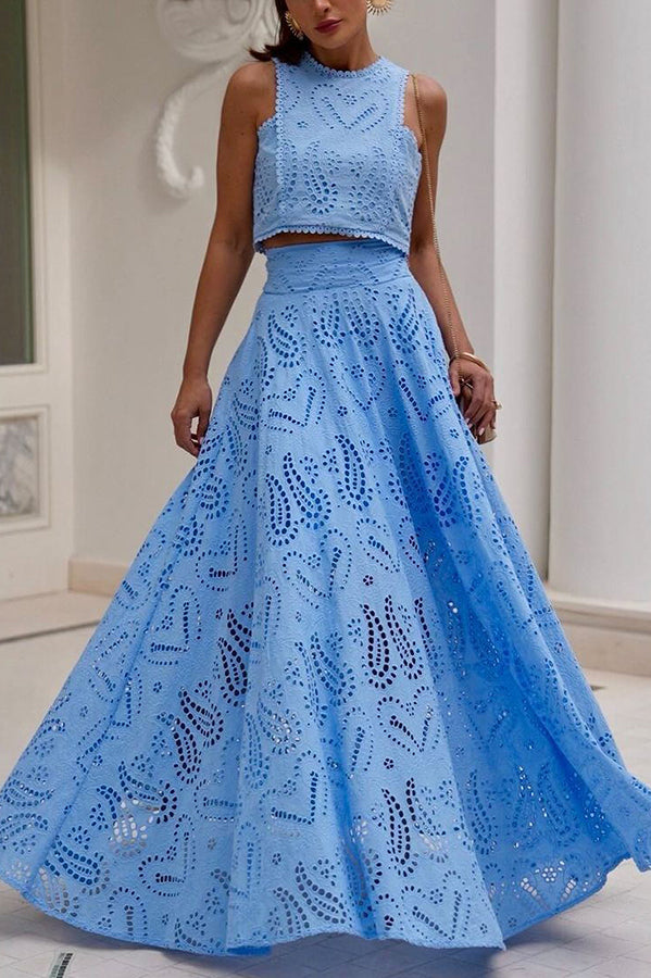 Ensemble en Dentelle Élégant avec Top Court et Jupe Large – Parfait pour l'Été 7