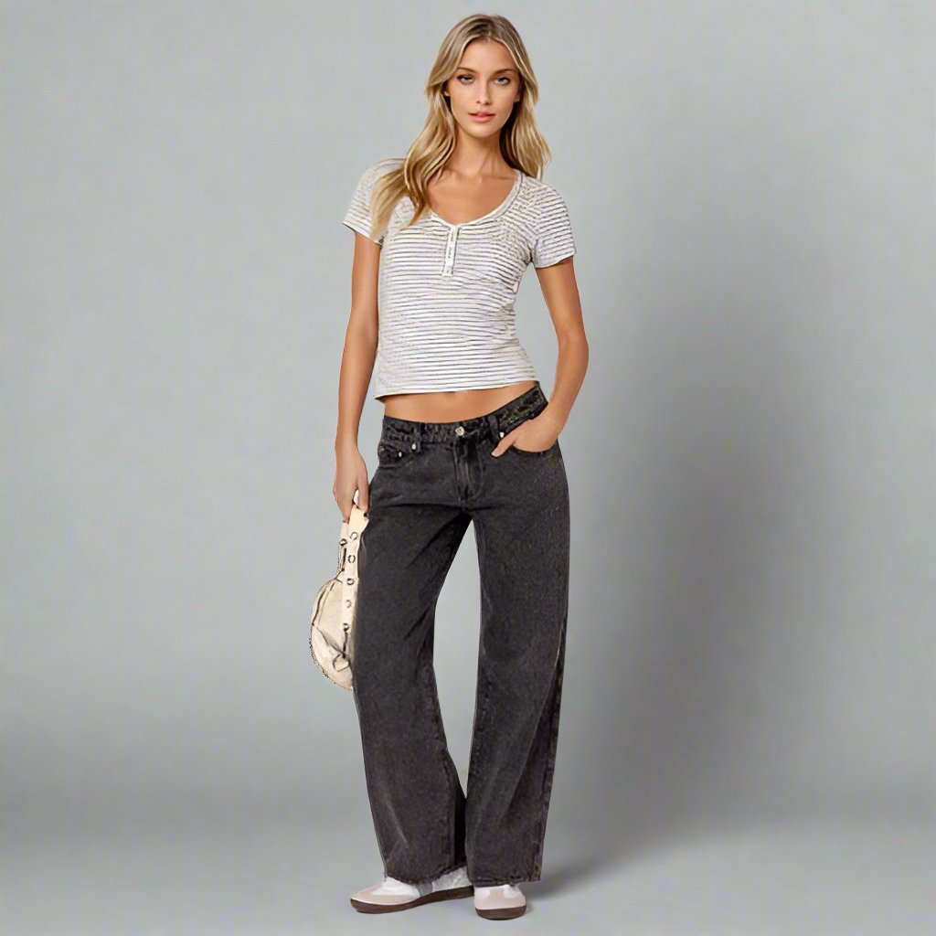 Jean Femme Basse Taille en Denim Élastique – Confort Y2K, Coupe Flatteuse, Tailles Variées 2