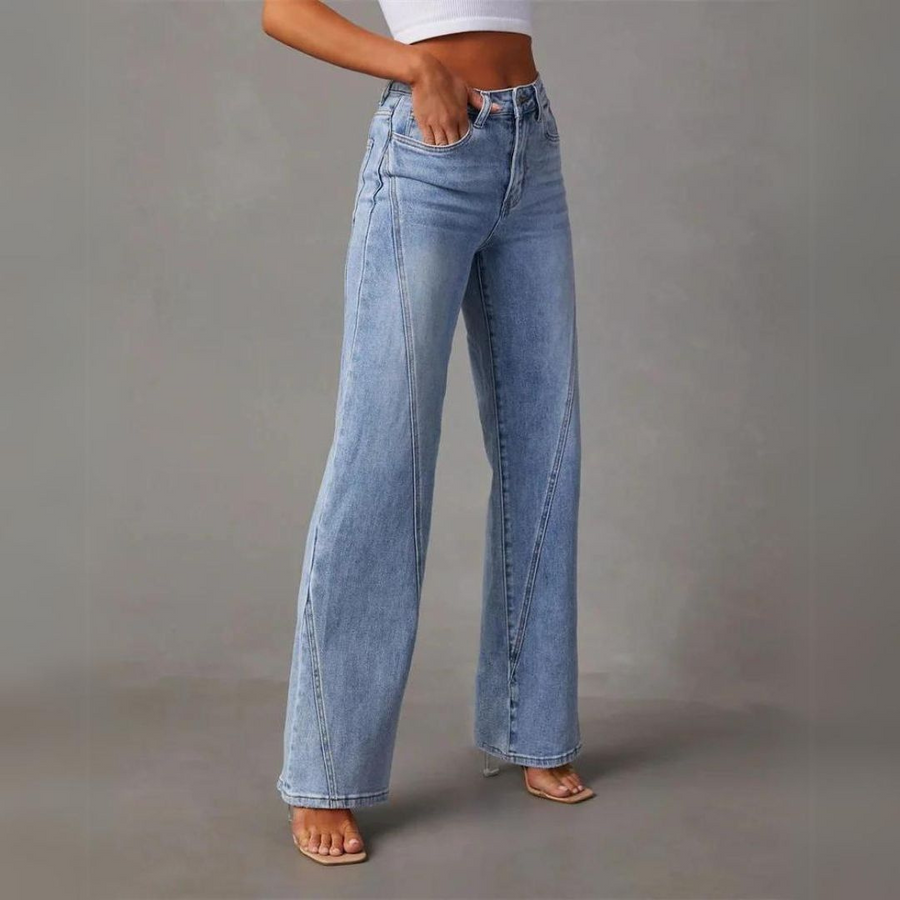 Jeans Femme à Taille Haute et Jambes Évasées en Denim Extensible – Confort et Élégance pour Toutes les Silhouettes 1