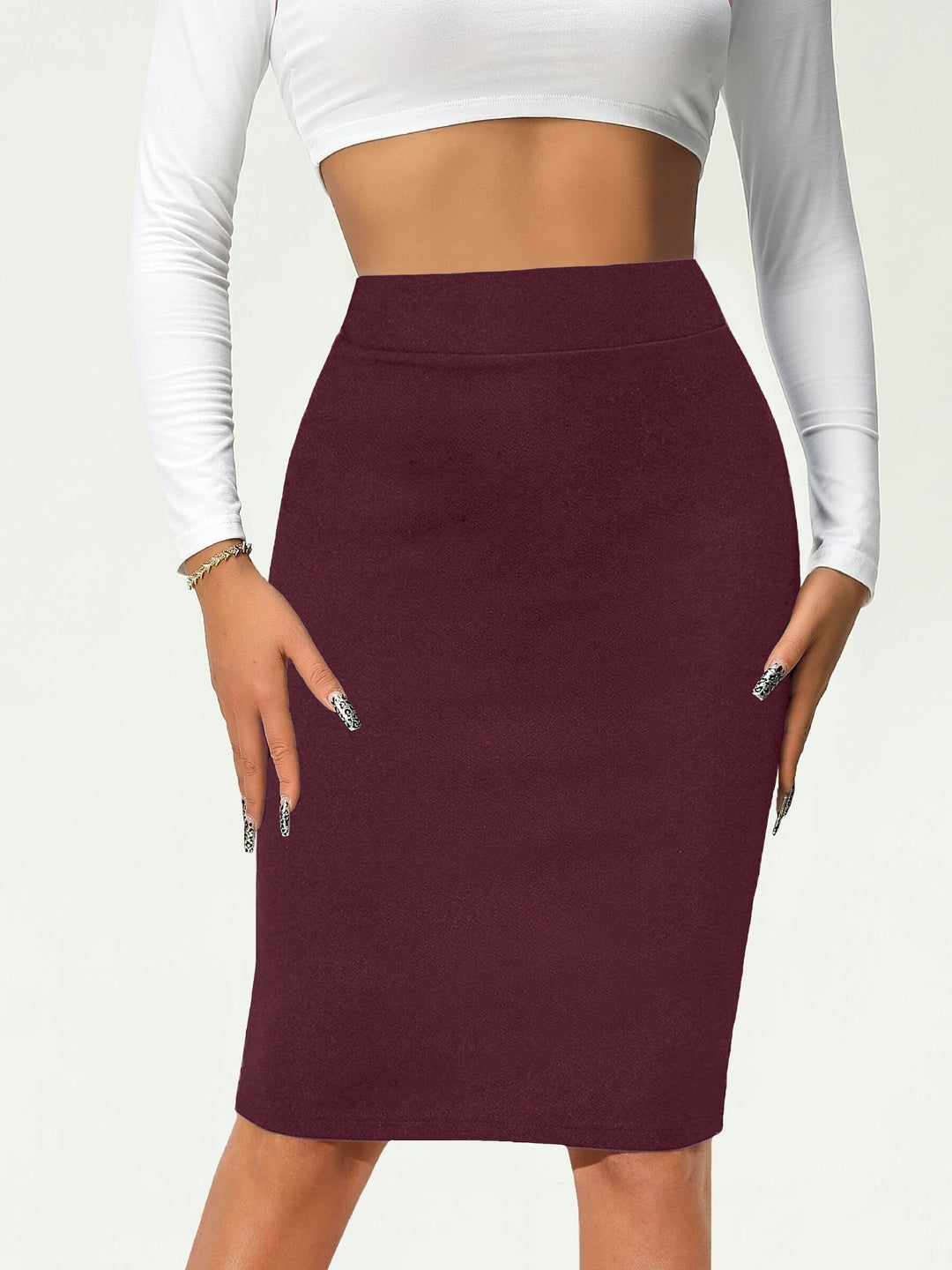 Jupe Crayon Élastique à Taille Haute en Coton – Élégante et Polyvalente 8