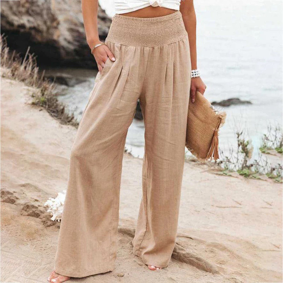 Pantalon d'été Femme à Jambes Larges en Polyester – Élégant, Confortable et Pratique avec Poches-4