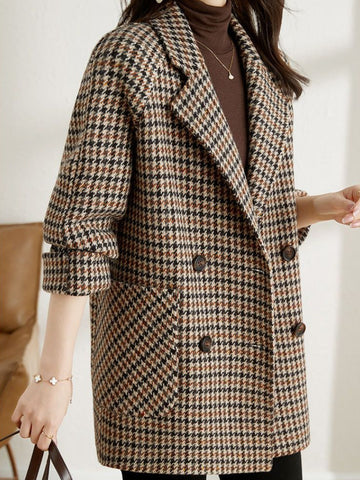 Manteau Femme Élégant Mila en Houndstooth, Coupe Ajustée pour Automne - Noir et Blanc, Tissu de Haute Qualité 2