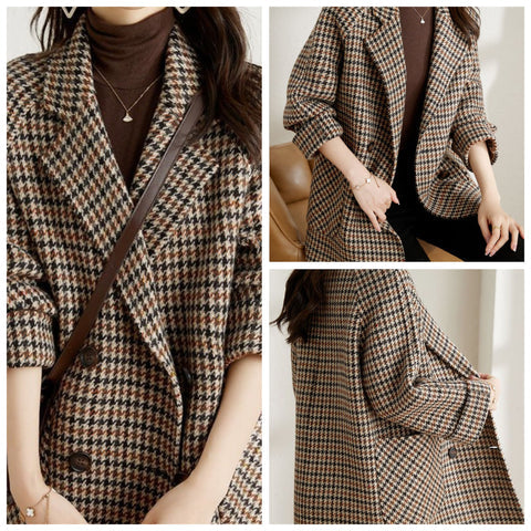Manteau Femme Élégant Mila en Houndstooth, Coupe Ajustée pour Automne - Noir et Blanc, Tissu de Haute Qualité 4