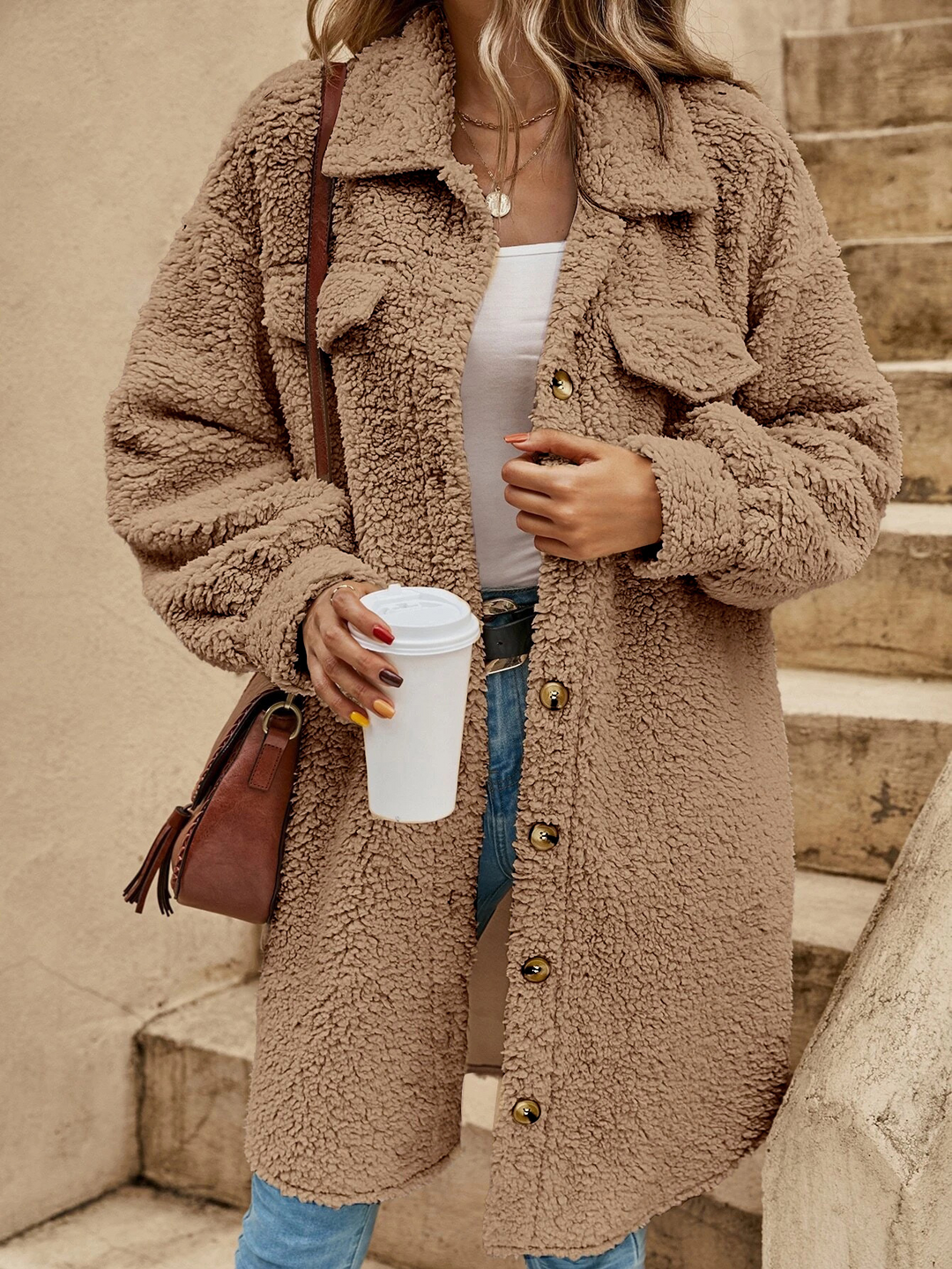 Manteau Hiver Femme Teddy Doux - Veste Chic et Confortable, Coupe Ample, Manches Longues, Idéal pour Toutes Occasions 0