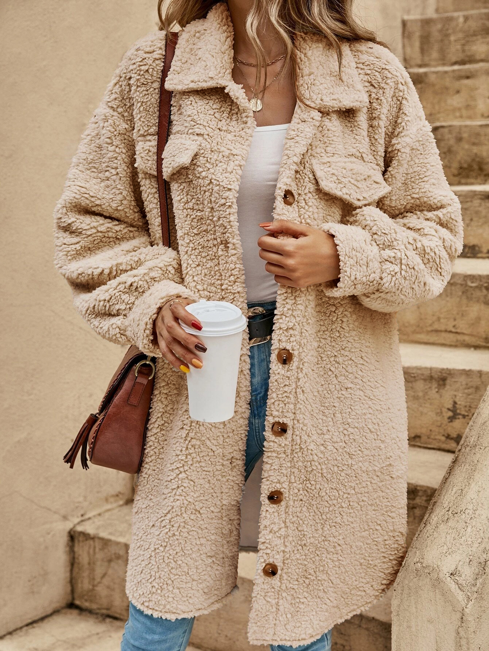 Manteau Hiver Femme Teddy Doux - Veste Chic et Confortable, Coupe Ample, Manches Longues, Idéal pour Toutes Occasions 1