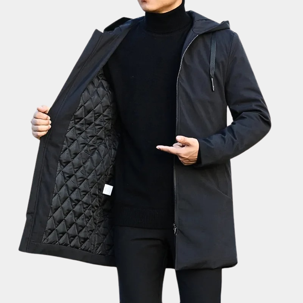 Manteau Homme Hiver Élégant Noir et Vert en Tissu Durable – Vêtement Polyvalent pour Toutes Saisons 0