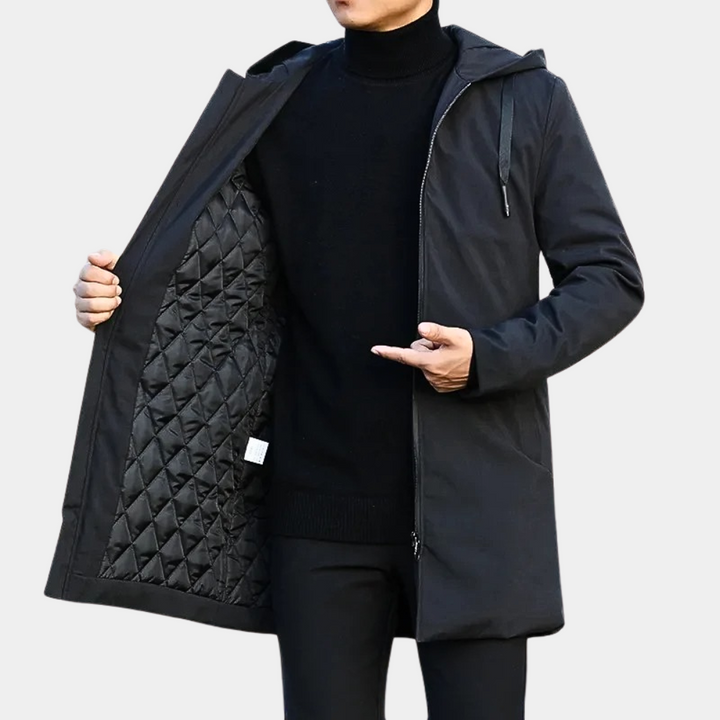 Manteau Homme Hiver Élégant Noir et Vert en Tissu Durable – Vêtement Polyvalent pour Toutes Saisons 0
