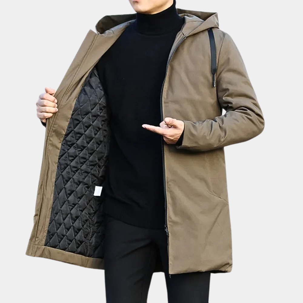 Manteau Homme Hiver Élégant Noir et Vert en Tissu Durable – Vêtement Polyvalent pour Toutes Saisons 3