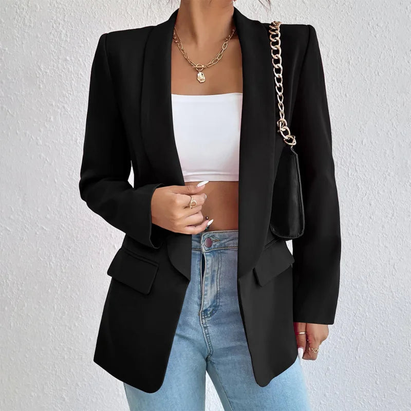 Blazer Noir Femme Élégant en Polyester avec Ajustement Confortable – Veste Blazer Classique Polyvalente pour Toutes Occasions-2