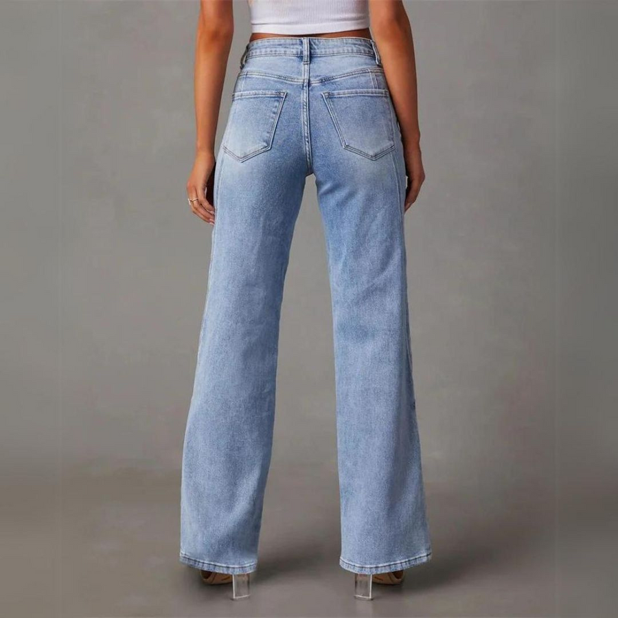 Jean Évasé Taille Haute en Denim Élastique pour Femme – Confort et Élégance Intemporelle-4