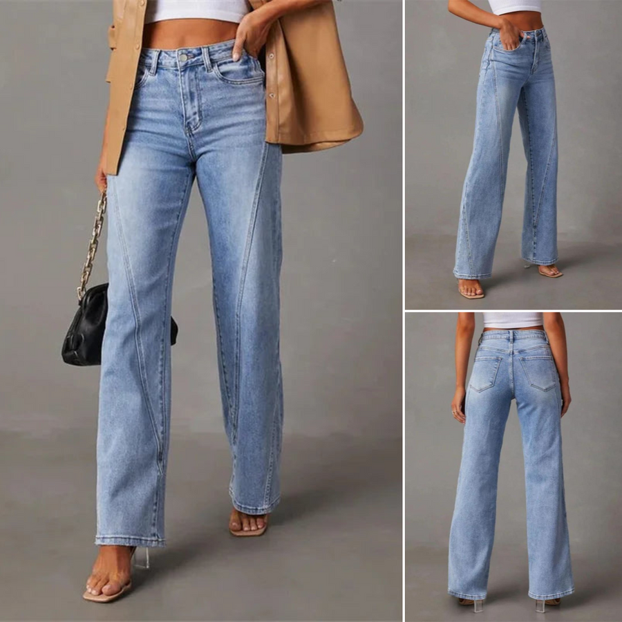 Jean Évasé Taille Haute en Denim Élastique pour Femme – Confort et Élégance Intemporelle-5