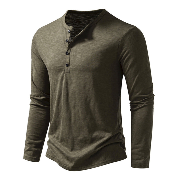 Tee Shirt Homme À Manches Longues Henley, Col Boutonné, Confort en Coton Doux – Style Décontracté-4