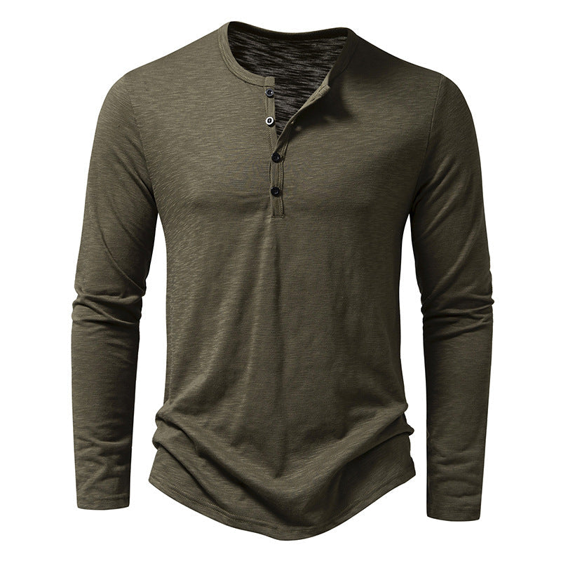 Tee Shirt Homme À Manches Longues Henley, Col Boutonné, Confort en Coton Doux – Style Décontracté-3