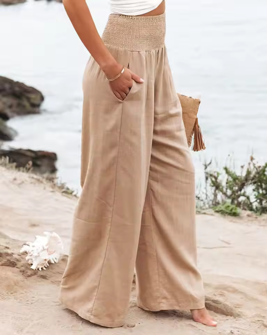 Pantalon d'été Femme à Jambes Larges en Polyester – Élégant, Confortable et Pratique avec Poches-5