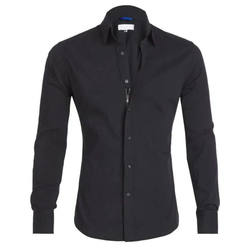 Chemisier Homme Sans Ride avec Fermeture Éclair Cachée – Tissu Respirant et Confortable, Disponible en Noir, Blanc, Bleu-1