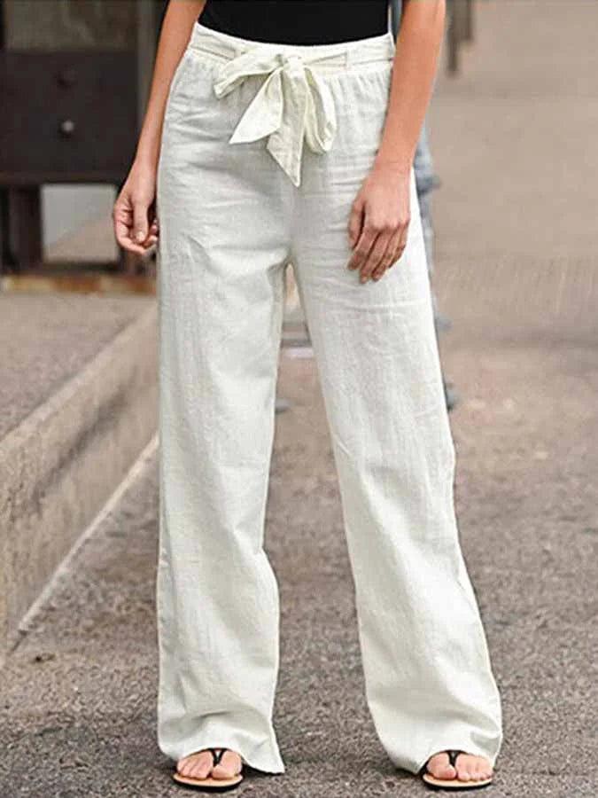 Pantalon D'été Femme en Lin Légère avec Taille Haute et Coupe Ample 0