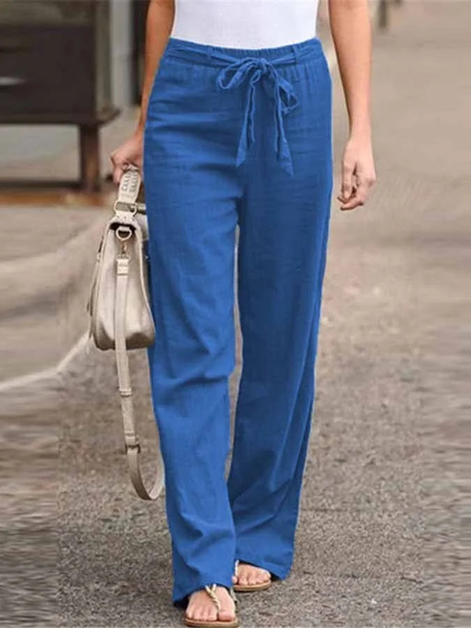 Pantalon D'été Femme en Lin Légère avec Taille Haute et Coupe Ample 1