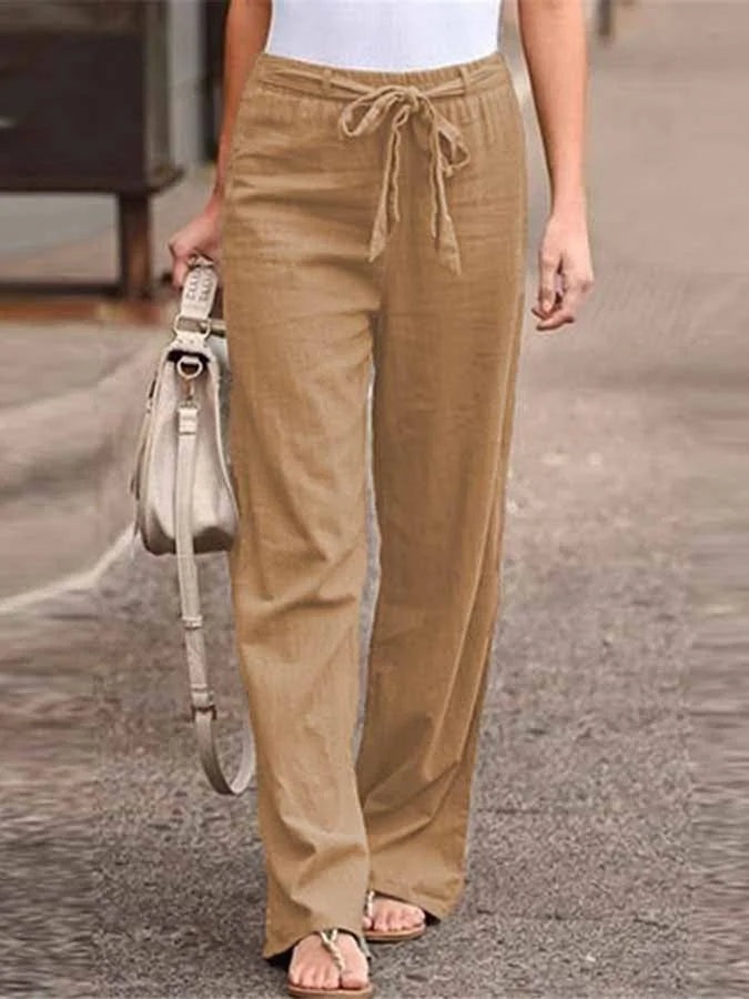 Pantalon D'été Femme en Lin Légère avec Taille Haute et Coupe Ample 2