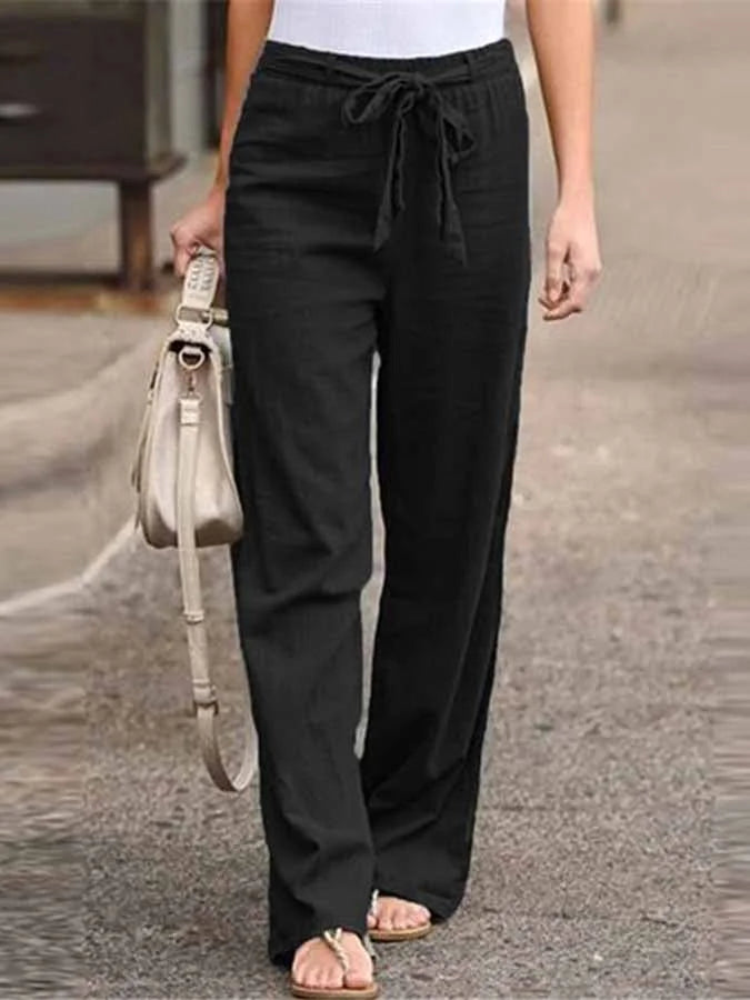 Pantalon D'été Femme en Lin Légère avec Taille Haute et Coupe Ample 3