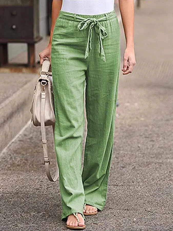 Pantalon D'été Femme en Lin Légère avec Taille Haute et Coupe Ample 4