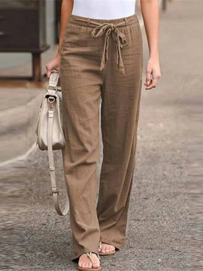 Pantalon D'été Femme en Lin Légère avec Taille Haute et Coupe Ample 5